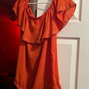Michael Kors Orange Ruffled Short Sleeve Blouse